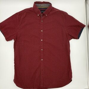 Denim & Flower Men's Short-Sleeve Button-Down Shirt Burgundy Polka Dot Medium
